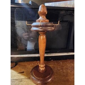 Vintage Mid Century Solid Turned Wood Utensil Jewelry Holder Pedestal, 5 Hooks